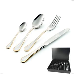 Domus Oro 24-Piece Cutlery Set in Wooden Case, 18-10 Stainless Steel, Polished 24 Carat Gold, 3 mm Thickness