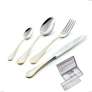 75-Piece Domus Oro Cutlery Set in Gift Case, 18-10 Stainless Steel, 24 Carat Polished Gold, 3 mm Thickness