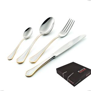 Domus Oro 49 Pieces Cutlery Set in Gift Box, 18-10 Stainless Steel, 24 Carat Polished Gold, 3 mm Thickness