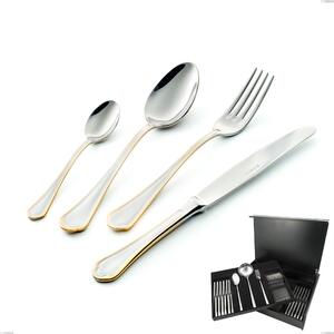75-Piece Domus Oro Cutlery Set in Wooden Case, 18-10 Stainless Steel, 24 Carat Polished Gold, 3 mm Thickness