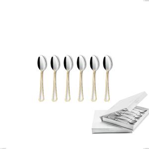 Set of 6 Domus Oro Moka Spoons in Book Closure Box, 18-10 Stainless Steel, 24 Carat Polished Gold, 3 mm Thickness