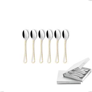 Domus Oro Set of 6 Coffee Spoons in Book-style Case, 18-10 Steel, 24 Carat Polished Gold, 3mm Thickness