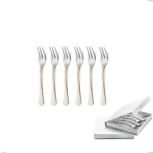 Domus Oro Set of 6 Dessert Forks in Book-style Box, 18-10 Stainless Steel, 24-carat Polished Gold, 3mm Thickness