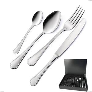 Domus Silver 24-piece cutlery set in wooden case, 18/10 Stainless Steel, 3 mm thickness