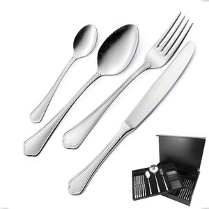 75-Piece Domus Silver Cutlery Set in Wooden Case, 18/10 Stainless Steel, 3 mm Thickness