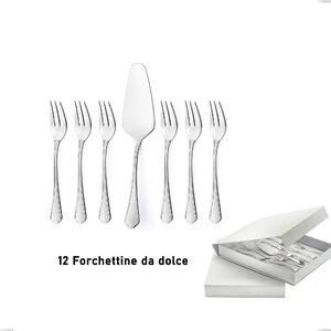 13-piece Dessert Cutlery Set, Small Forks and Dessert Spatula Domus Silver in Book-style Case, Stainless Steel 18/10, 3 mm Thickness