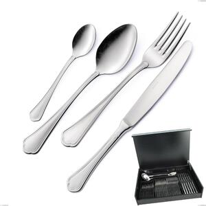 51-Piece Domus Silver Cutlery Set in Wooden Case, 18/10 Stainless Steel, 3mm Thickness