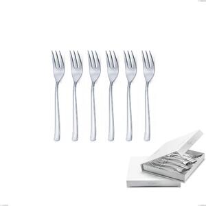 Set of 6 Duna Dessert Forks in Book-Style Box, Polished Stainless Steel (Aisi 304)