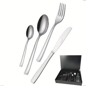 Duna 24 Piece Cutlery Set in Wooden Box, Economical Canteen Knife, Polished Stainless Steel (Aisi 304)
