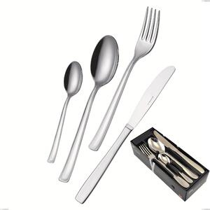 Duna 24-piece cutlery set in space-saving packaging, economical knife, polished stainless steel (Aisi 304)