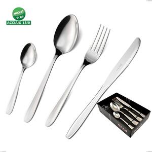Eco 24 Piece Cutlery Set in Display Case, Eco-Friendly Knife, AISI 430 Stainless Steel Nickel Free, Polished Cutlery, 1.5 mm Thickness