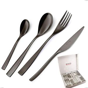 EtoIle PVD Black 24 Piece Cutlery Set in Presentation Box, Polished 18/10 Stainless Steel, 4 mm Thickness, PVD Black