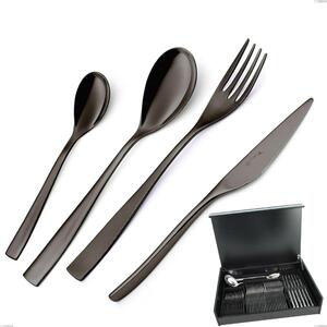 EtoIle PVD Black 51-piece cutlery set in wooden case, Polished 18/10 stainless steel, 4 mm thickness, PVD black