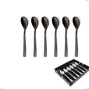 Set of 6 EtoIle PVD Black Coffee Spoons in Display Box, Polished 18/10 Stainless Steel, 4 mm Thickness, PVD Black