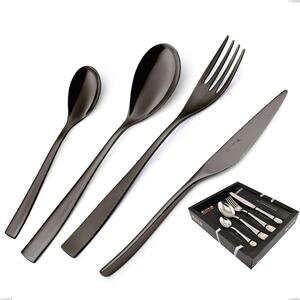 EtoIle PVD Black 24 Piece Cutlery Set in Display Case, Polished 18/10 Stainless Steel, 4 mm Thickness, PVD Black