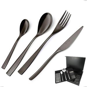 75 Piece Cutlery Set in Wooden Case EtoIle PVD Black, Polished 18/10 Stainless Steel, 4 mm Thickness, PVD Black