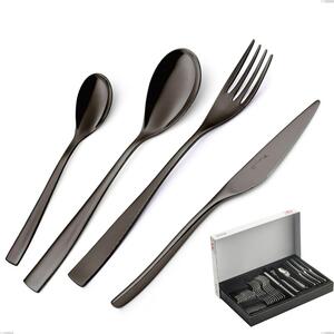 EtoIle PVD Black 30-piece cutlery set in panoramic packaging, polished 18/10 stainless steel, 4 mm thickness, PVD black