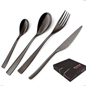 EtoIle PVD Black 49 Piece Cutlery Set in Gift Box, Polished 18/10 Stainless Steel, 4 mm Thickness, PVD Black