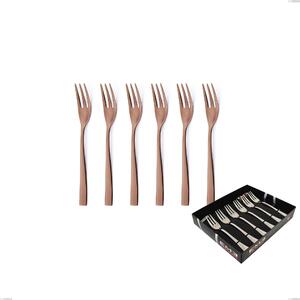Set of 6 Etoile PVD Chocolate Dessert Forks in Display Box, 18/10 Polished Stainless Steel, 4 mm Thickness, PVD Chocolate