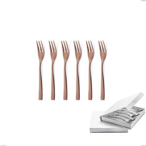 Set of 6 Etoile PVD Chocolate Dessert Forks in Book-Type Box, Polished 18/10 Stainless Steel, 4 mm Thickness, PVD Chocolate
