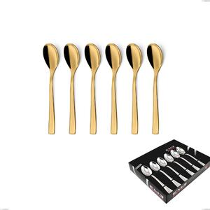 Set of 6 Etoile PVD Gold Coffee Spoons in Display Box, Polished 18/10 Stainless Steel, 4 mm Thickness, Gold PVD
