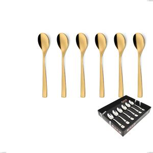 Etoile PVD Gold Set of 6 Moka Spoons in Showcase Box, Polished 18/10 Stainless Steel, 4 mm Thickness, Gold PVD