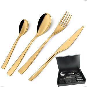 51-Piece Cutlery Set in Wooden Case Etoile PVD Gold, Polished 18/10 Stainless Steel, 4 mm Thickness, Gold PVD