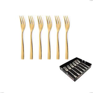 Etoile PVD Gold set of 6 dessert forks in display box, polished 18/10 stainless steel, 4 mm thickness, gold PVD