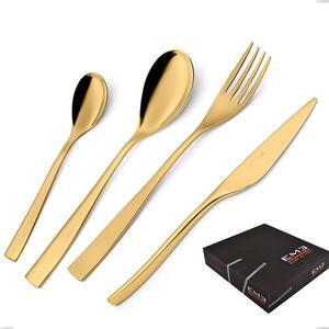 Etoile PVD Gold 49 Piece Cutlery Set in Gift Box, 18/10 Polished Stainless Steel, 4 mm Thickness, Gold PVD