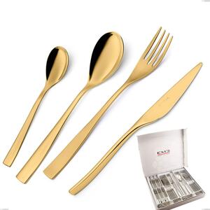Etoile PVD Gold 24 piece cutlery set in case, 18/10 polished stainless steel, 4 mm thickness, gold PVD