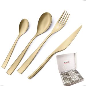 Etoile PVD Sandblasted Champagne 24 Piece Cutlery Set in Gift Box, 18/10 Sandblasted Stainless Steel, 4 mm Thickness, Champagne PVD