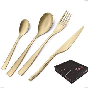 Etoile PVD Sandblasted Champagne 49-piece Cutlery Set in Gift Box, Sandblasted 18/10 Stainless Steel, 4 mm Thickness, Champagne PVD