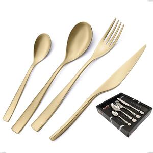 Etoile PVD Sandblasted Champagne 24-piece cutlery set, Sandblasted 18/10 Stainless Steel, 4 mm thickness, PVD champagne in showcase packaging