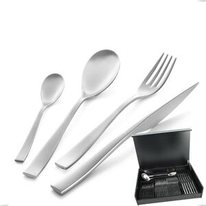 ETOILE Sandblasted 51-piece cutlery set in polished 18/10 stainless steel 4 mm thickness with Wooden Case