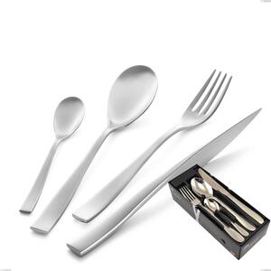 Etoile Sandblasted 24-Piece Cutlery Set in Space-Saving Packaging, Sandblasted 18/10 Stainless Steel (AISI304)