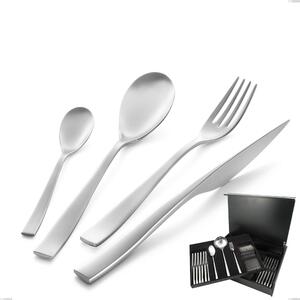 ETOILE Sandblasted 75-piece Cutlery Set in Polished 18/10 Stainless Steel 4 mm Thickness with Wooden Case