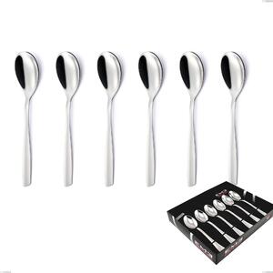 Set of 6 Eleven Coffee Spoons in Display Box, (Stainless Steel 18.10 AISI 304), 2.5 mm Thickness, Mirror Polish Finish