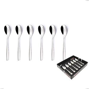 Set of 6 Eleven Moka Spoons in Display Box, (18.10 AISI 304 Stainless Steel), 2.5 mm Thickness, Mirror Polished Finish