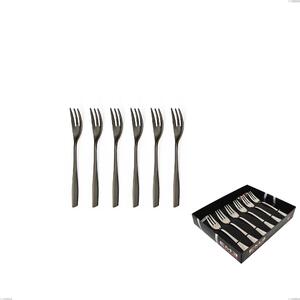 Set of 6 Eleven PVD Black Dessert Forks in Display Box, Stainless Steel 18.10, Thickness 2.5 mm
