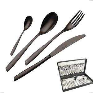 49-Piece Eleven PVD Black Cutlery Set in Canteen Box, Stainless Steel 18.10, 2.5 mm Thickness