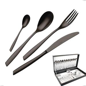 51-Piece Eleven PVD Black Cutlery Set in Canteen Box, Stainless Steel 18.10, 2.5 mm Thickness
