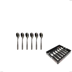 Set of 6 Moka Spoons Eleven PVD Black in Display Box, Stainless Steel 18.10, Thickness 2.5 mm
