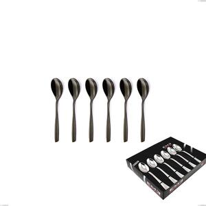 Set of 6 Eleven PVD Black Coffee Spoons in Display Box, Stainless Steel 18.10, Thickness 2.5 mm