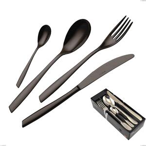 Eleven PVD Black 24 Piece Cutlery Set in Space-Saving Package, Stainless Steel 18.10, 2.5 mm Thickness