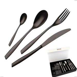 Eleven PVD Black 24-piece cutlery set in panoramic packaging with book closure, Stainless Steel 18.10, thickness 2.5 mm