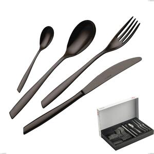Thirty-Piece Eleven PVD Black Cutlery Set in Panoramic Packaging, Stainless Steel 18.10, 2.5 mm Thickness