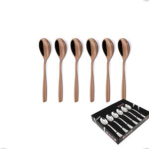 Set of 6 ELeven PVD Chocolate Coffee Spoons in Display Box, Polished 18/10 Stainless Steel, 2.5 mm Thickness, PVD Chocolate