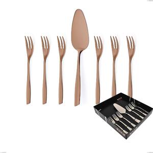 Set of 7 Dessert Cutlery, Small Forks and Dessert Spatula ELeven PVD Chocolate in Display Packaging, Polished 18/10 Stainless Steel, 2.5 mm Thickness, PVD Chocolate