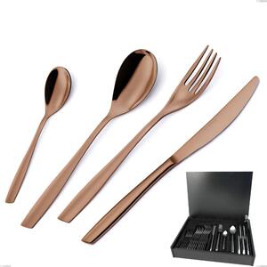 24-Piece Cutlery Set in Wooden Case ELeven PVD Chocolate, Polished 18/10 Stainless Steel, 2.5 mm Thickness, PVD Chocolate