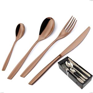 ELeven PVD Chocolate 24 Piece Cutlery Set in Space-Saving Packaging, Polished 18/10 Stainless Steel, 2.5 mm Thickness, PVD Chocolate